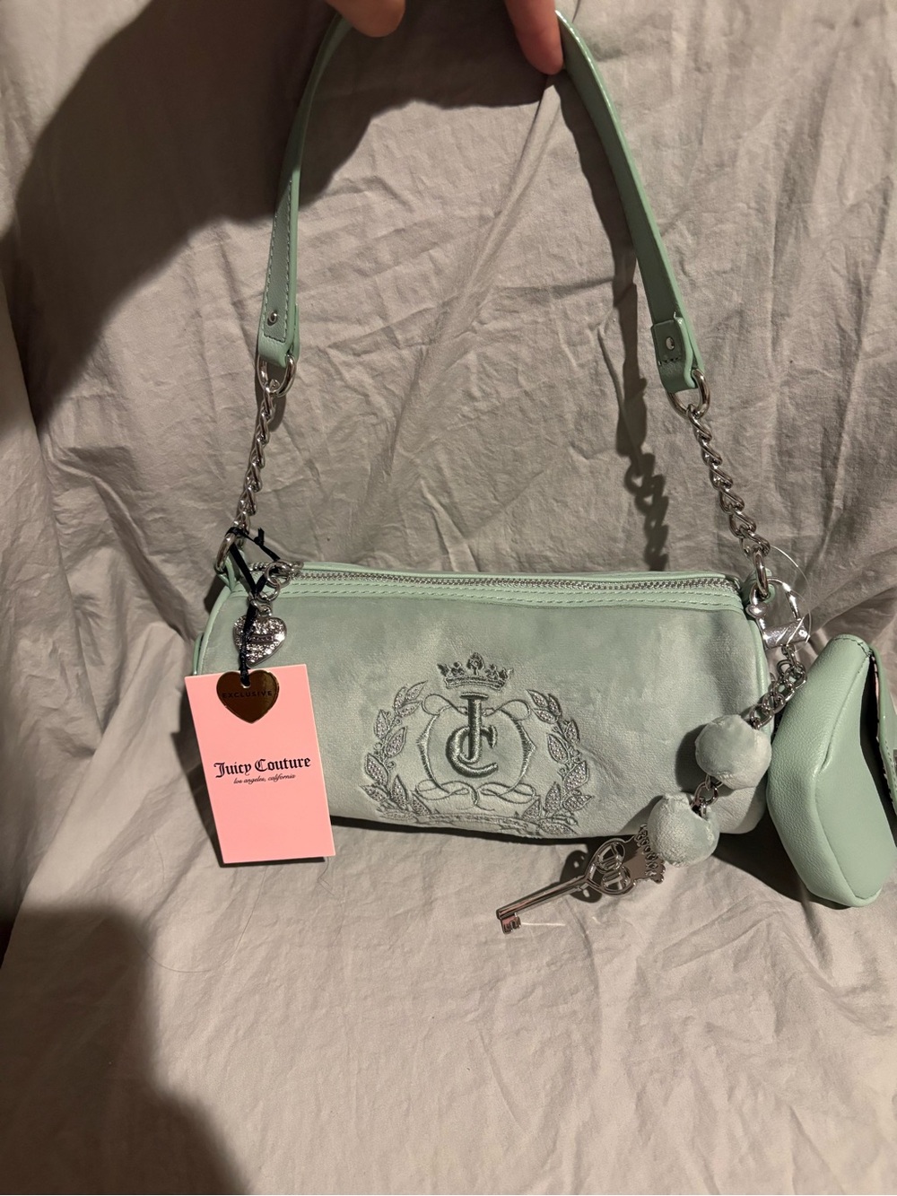 Juicy Couture Sparkle Royal Shoulder Barrel Bag in Frosty Green